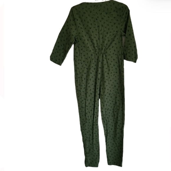 THE NINES BY HATCH OLIVE GREEN BUTTON DOWN JUMPER 3/4 SLEEVES CROP ANKLE - Picture 3 of 6